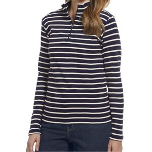 L.L. Bean Navy and White Striped French Quarter Zip